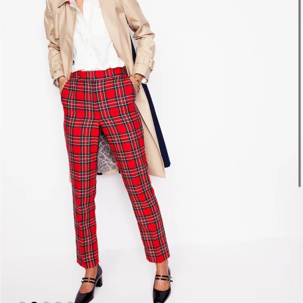 Boden Kew Wool Blend Trousers Plaid Red Blue Sz 6